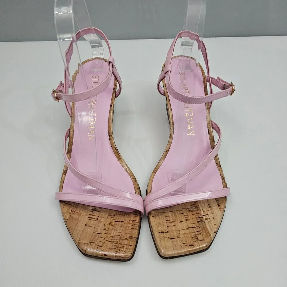 Stuart Weitzman Oasis 50 Cork Wedge Sandal Womens 10 Light Pink Strappy Designer